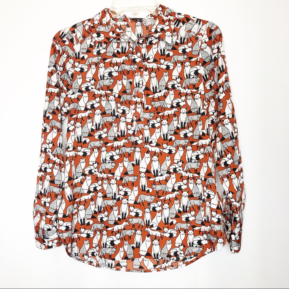 Ann Taylor Factory Fox Print Tunic Blouse XXS
